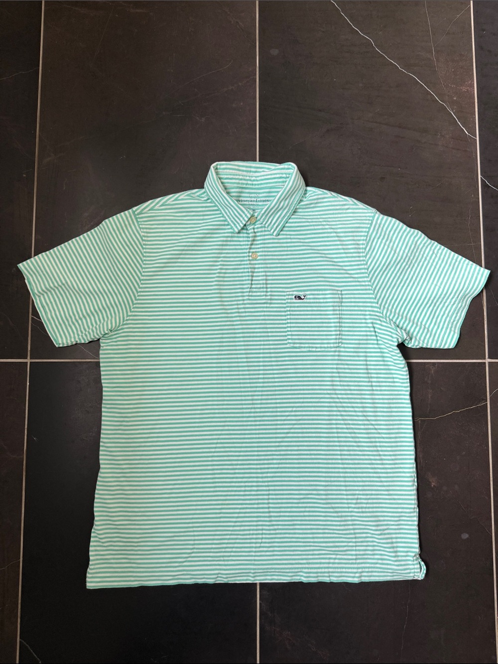 Vineyard Vines Men’s Mint and White Striped Polo